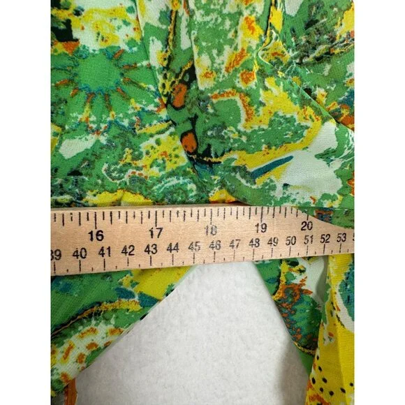 Kindred boho pleated artsy vibrant midi fit flare dress wrap sz L - Picture 5 of 7